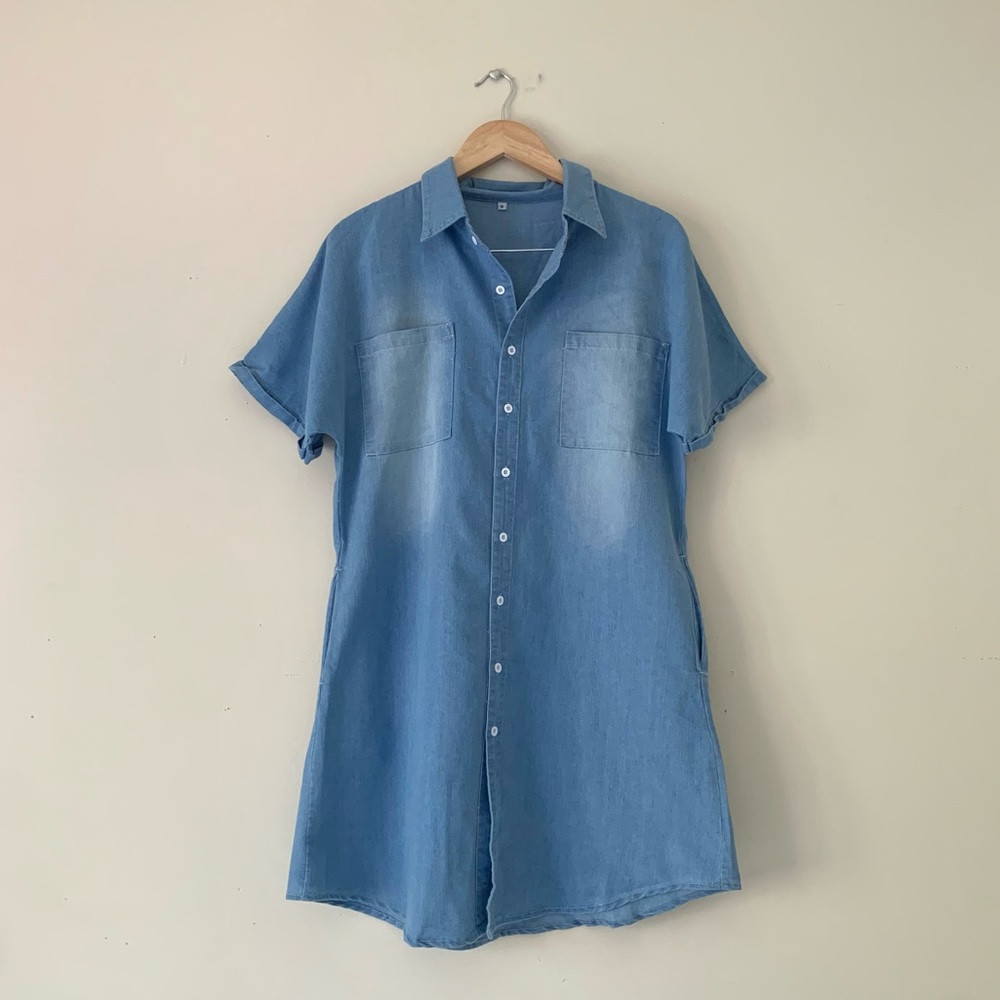 NWOT Denim Jean Button Down MIDI Dress with pockets